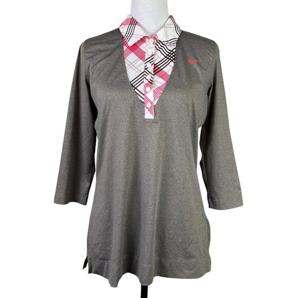 Nike Tops - Nike Golf Womens Brown Moisture Wicking Plaid Collar Dri-Fit Sports Twofer Shirt